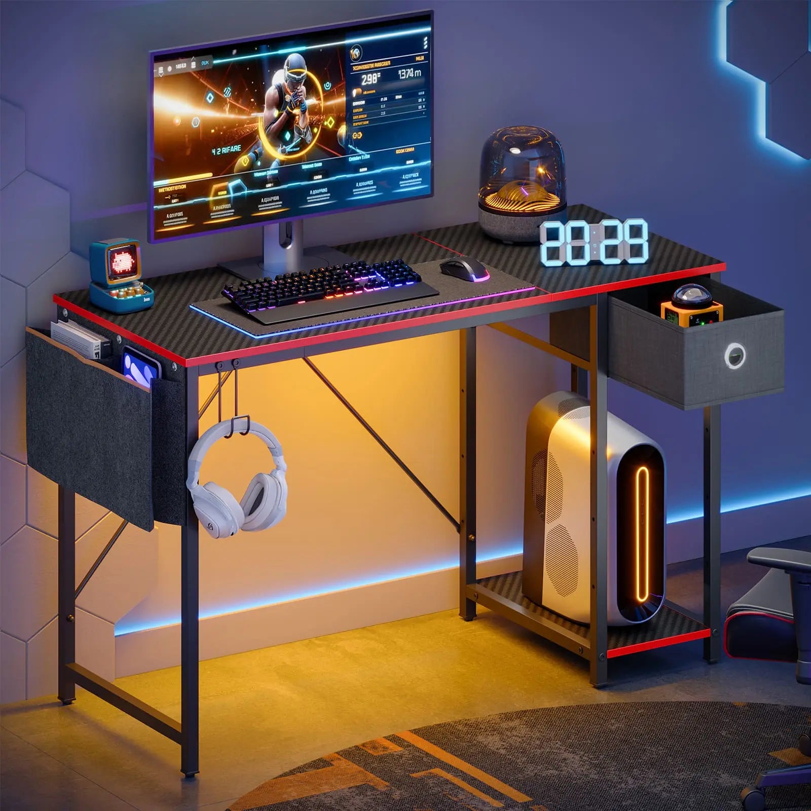 the black led computer desk in a room