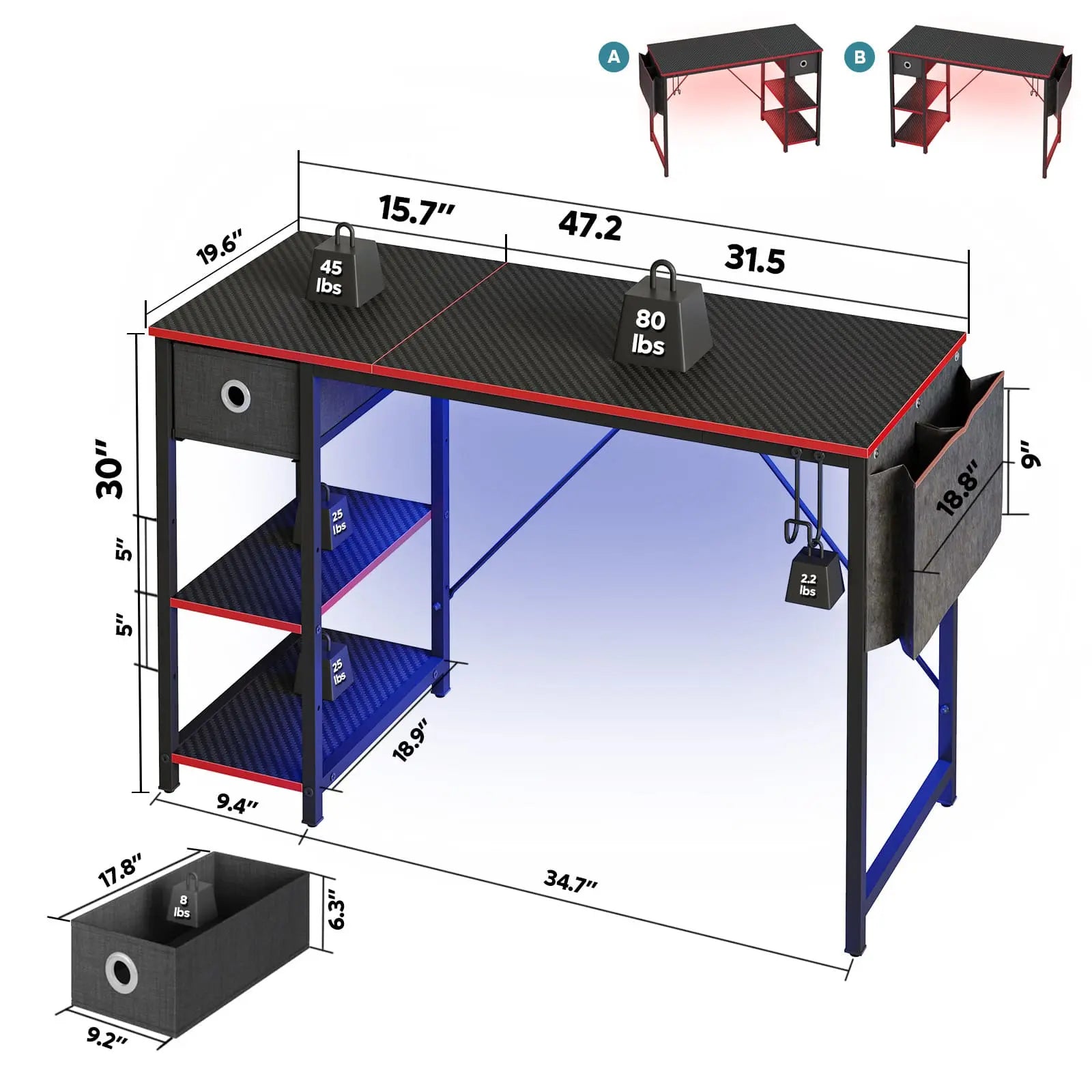 the size of this led computer desk