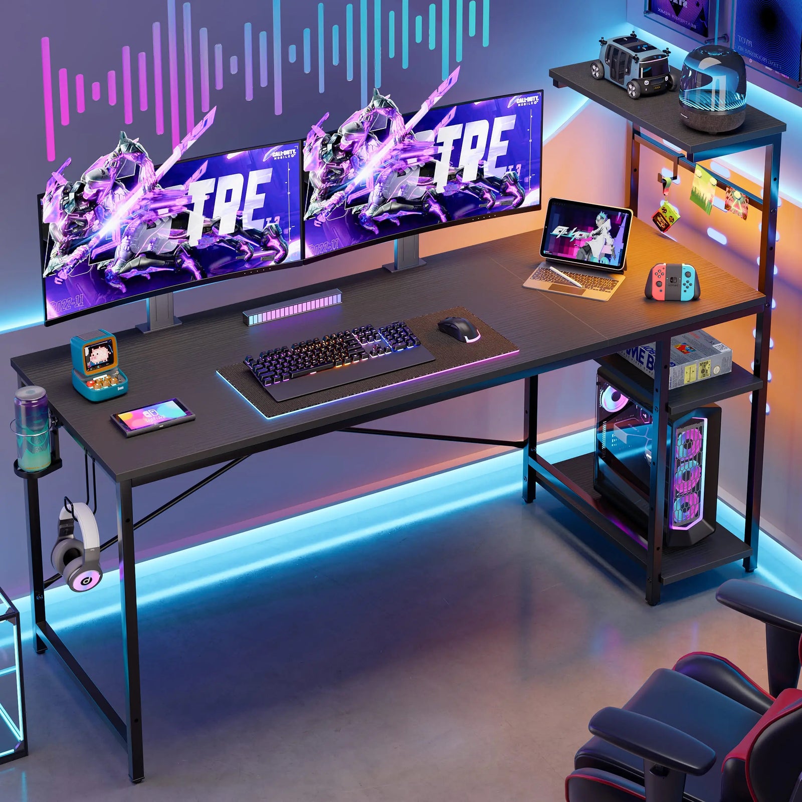 Gaming Desk 61-inch | RGB Lighting | Reversible Storage