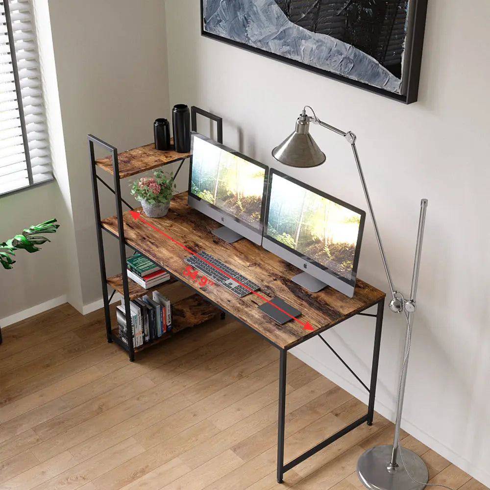 the brown simple computer desk in a room