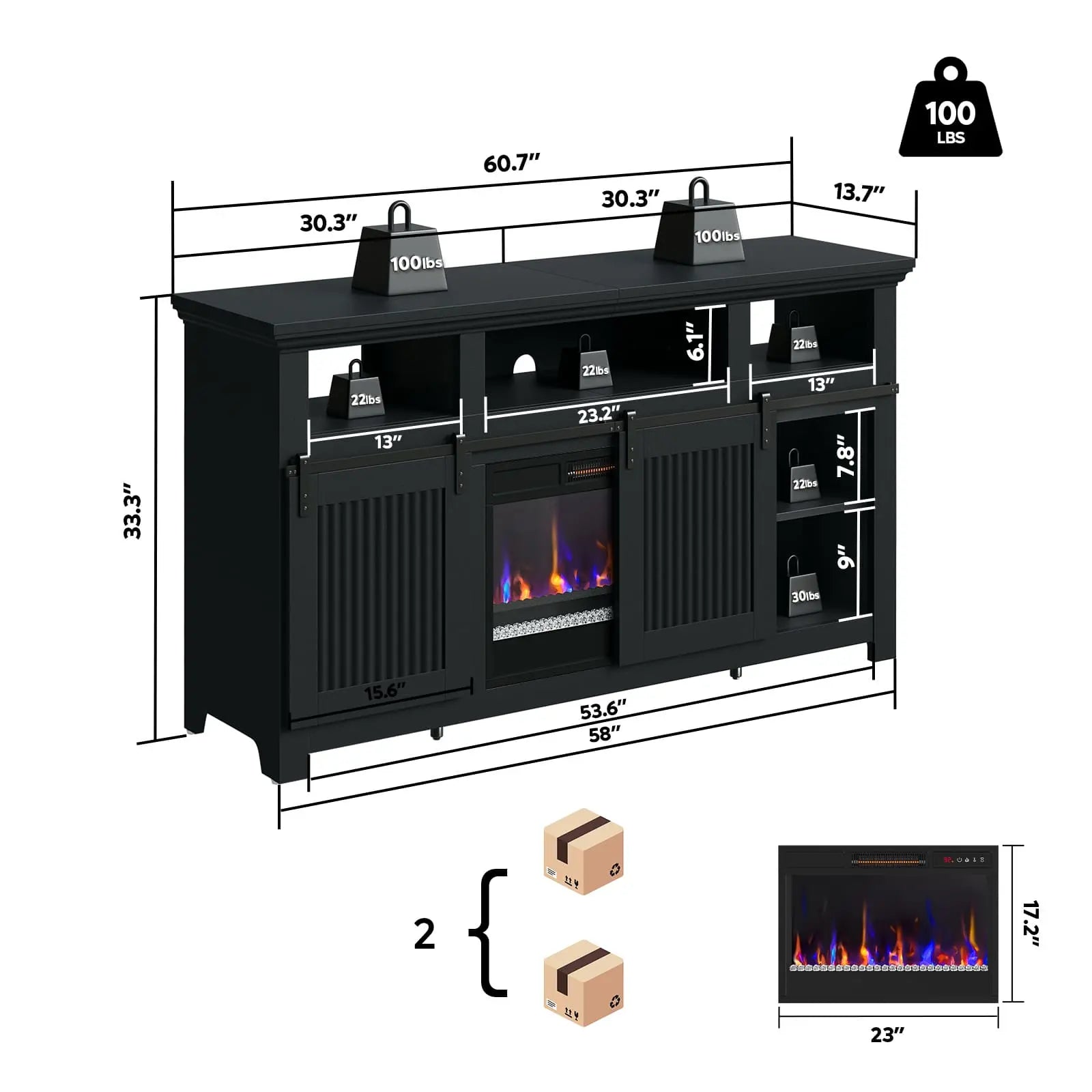 the size of this fireplace tv stand