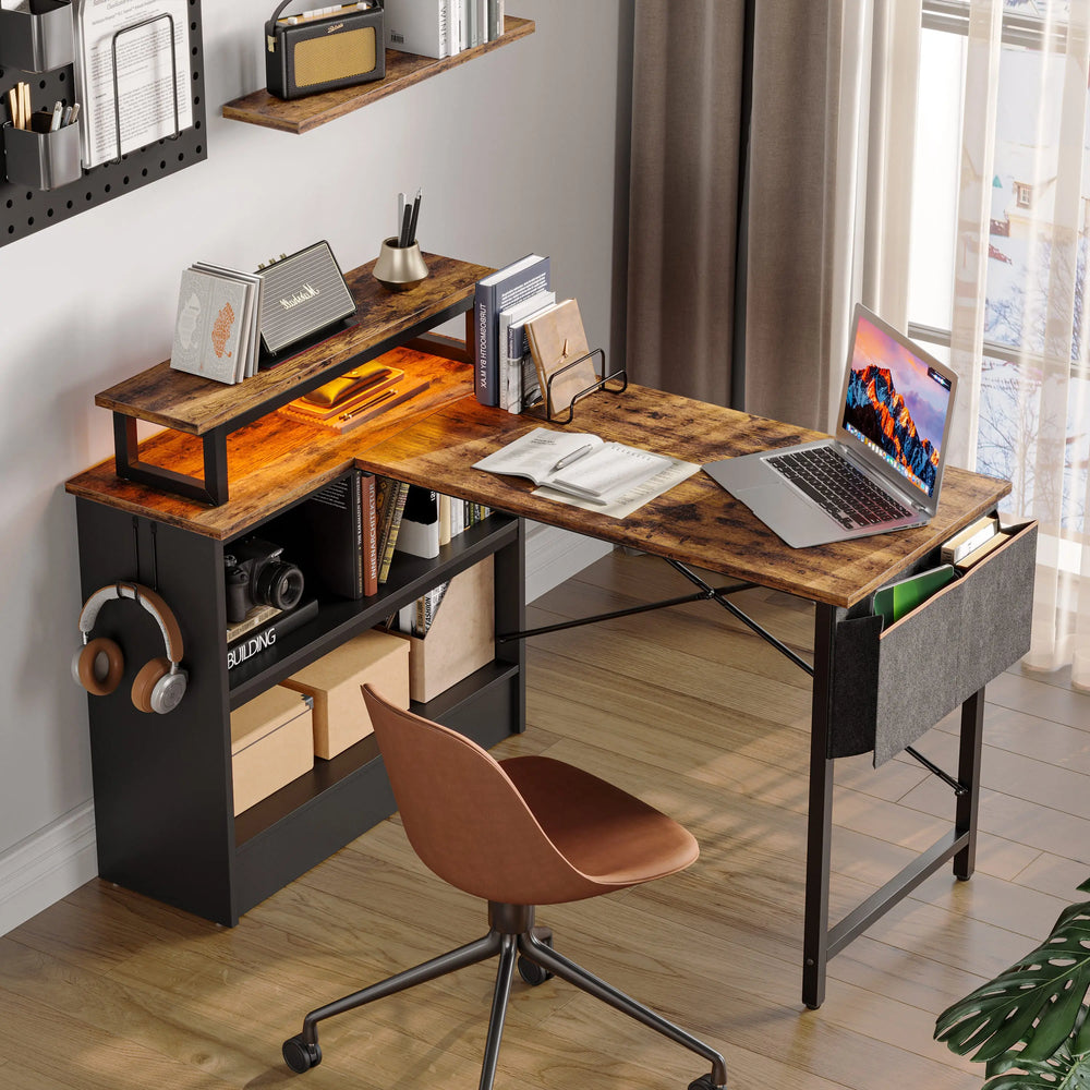 L-Shaped Desk - Bestier 42 Inch with Open Storage Cabinet