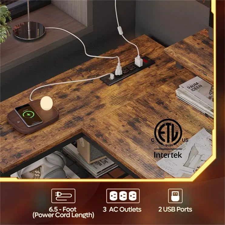 the Charging Port and LED Strip of Small L Shaped Desk 