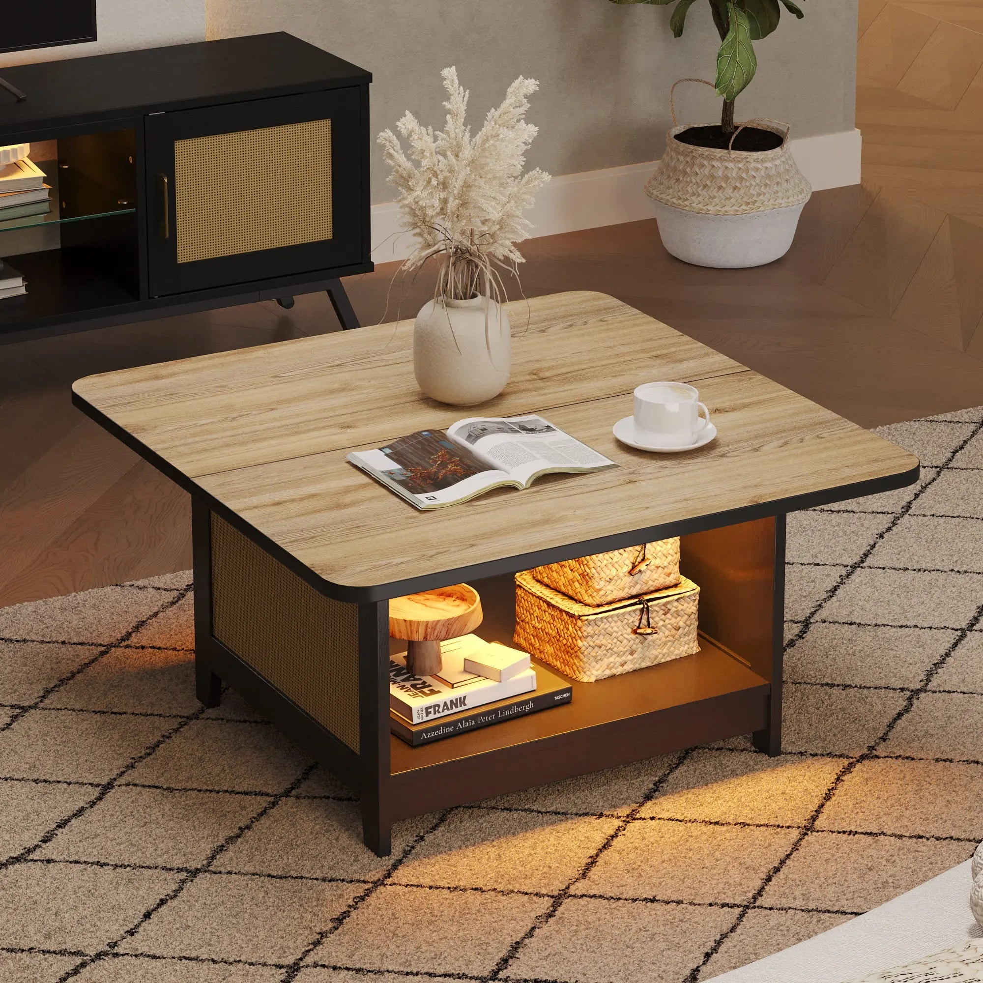 the square rattan coffee table