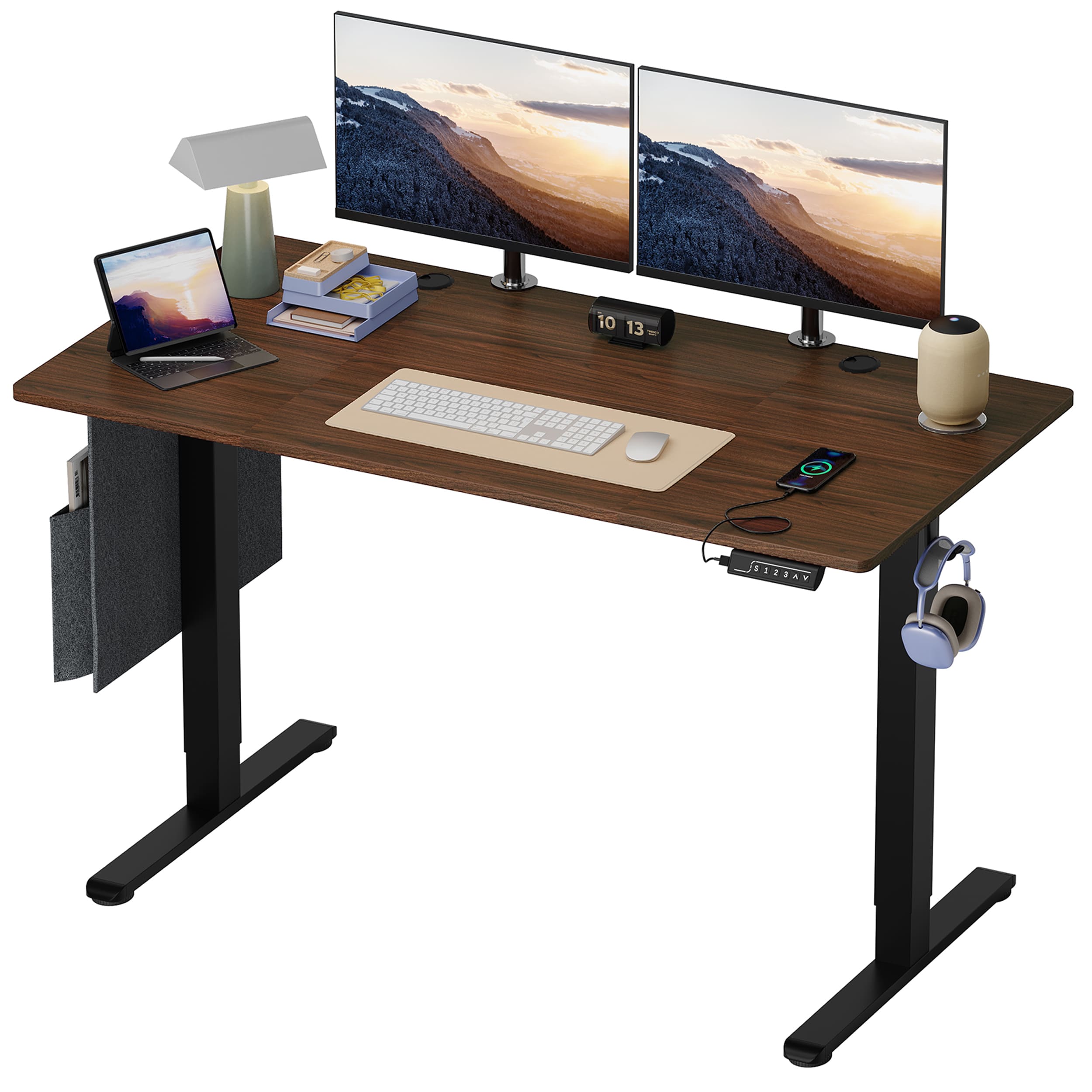 55 inch black standing desk with USB charging port