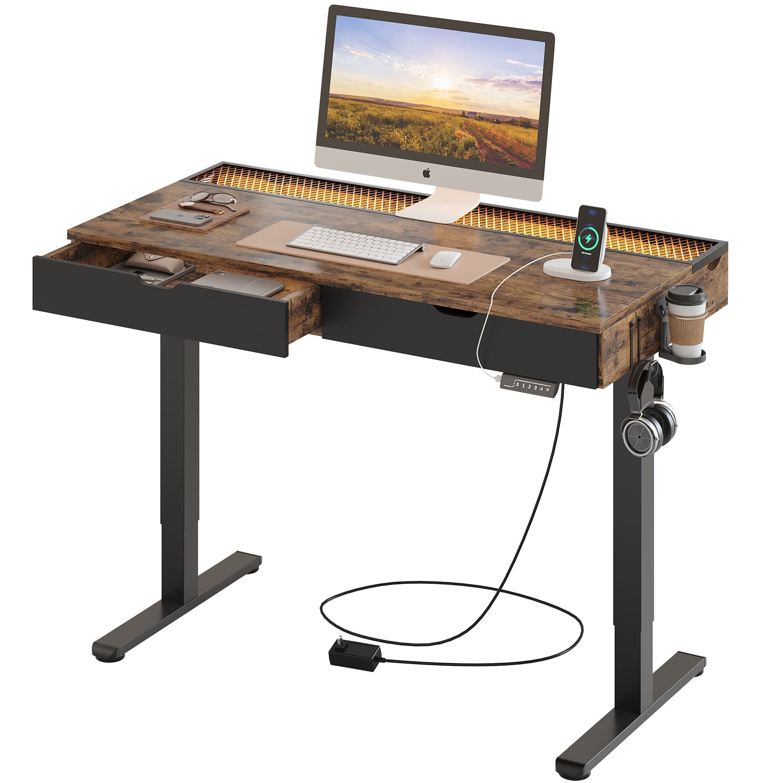 the electric standing desk in the white background