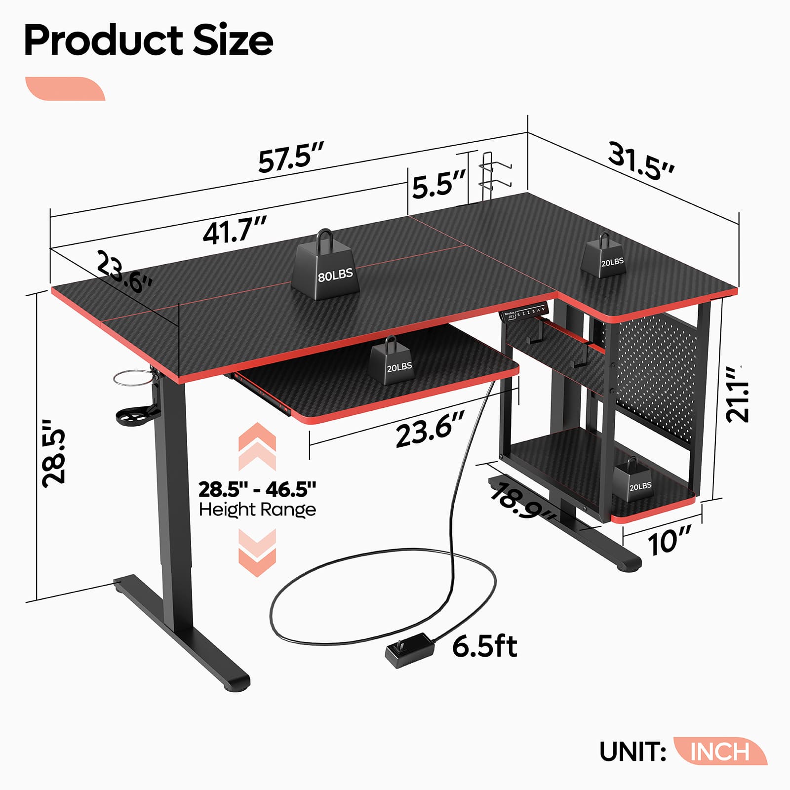 the size of the standing desk with keyboard tray