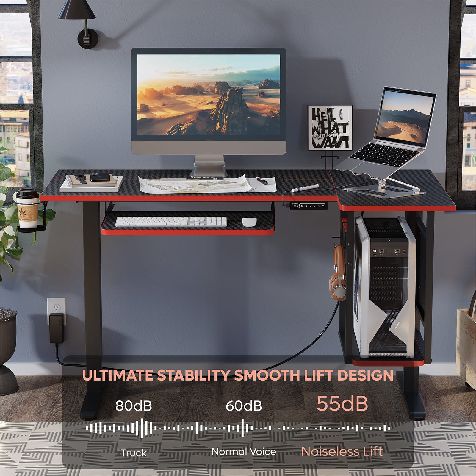 the ultimate stability smooth lift design of the standing desk with keyboard tray