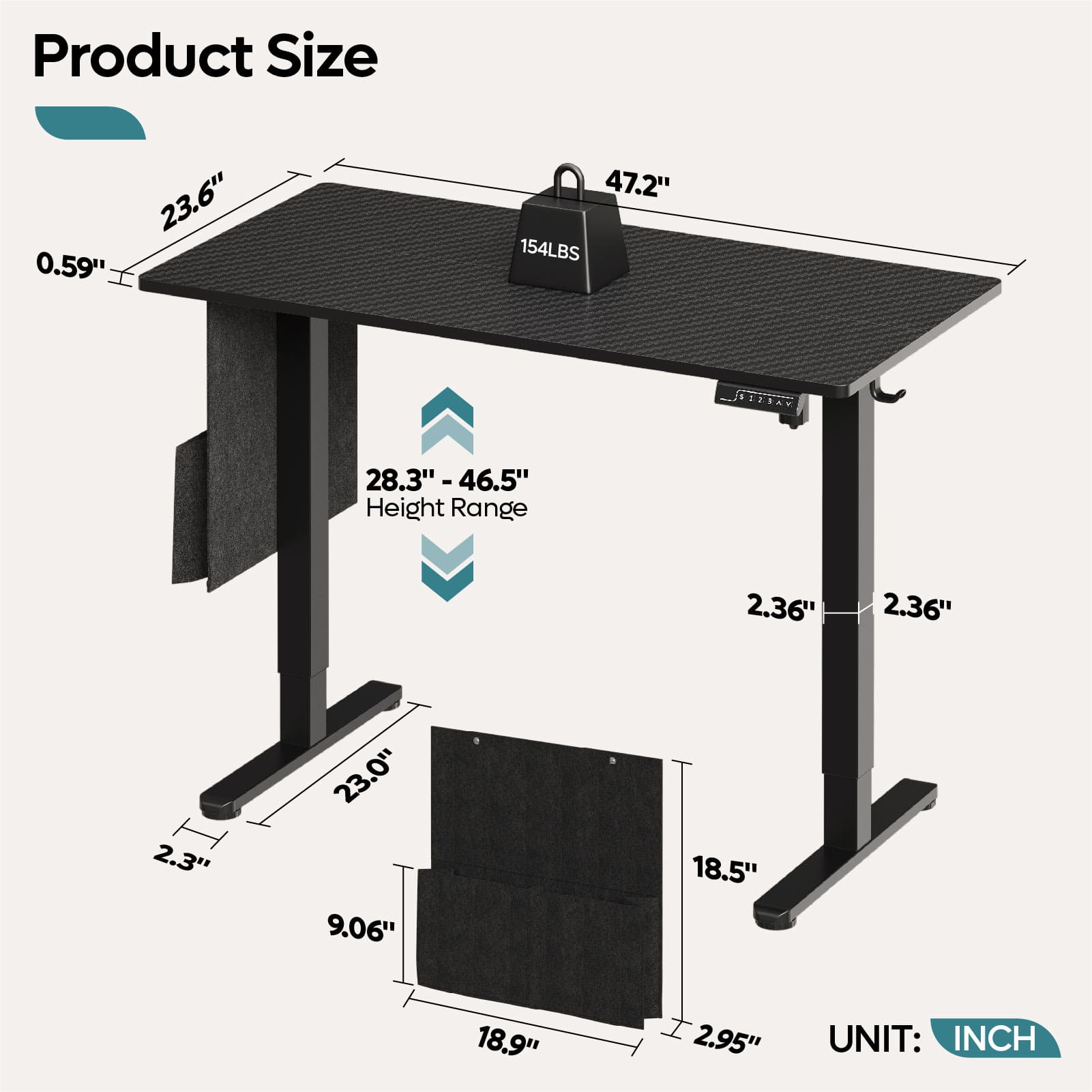 standing desk with product size