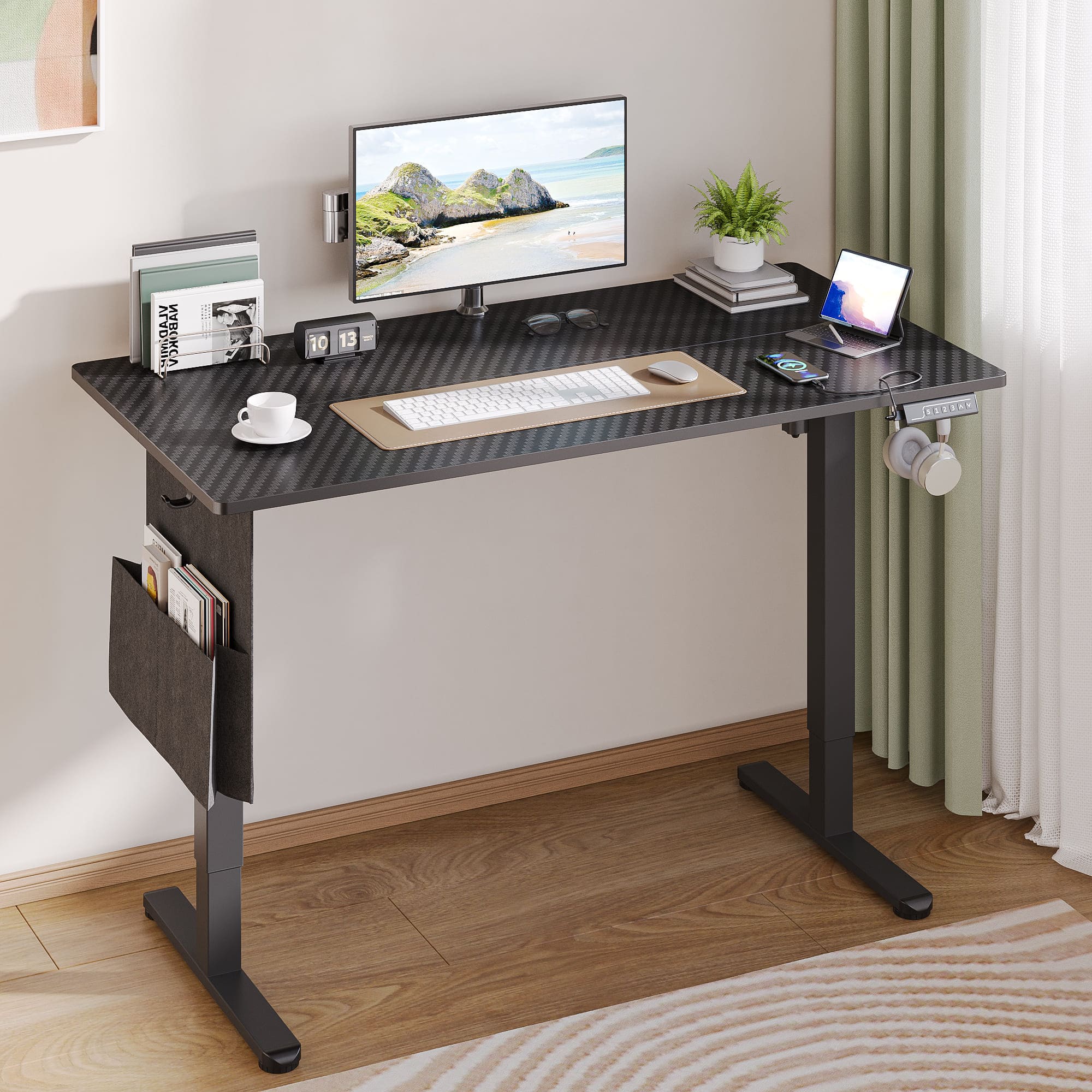 standing desk with computer