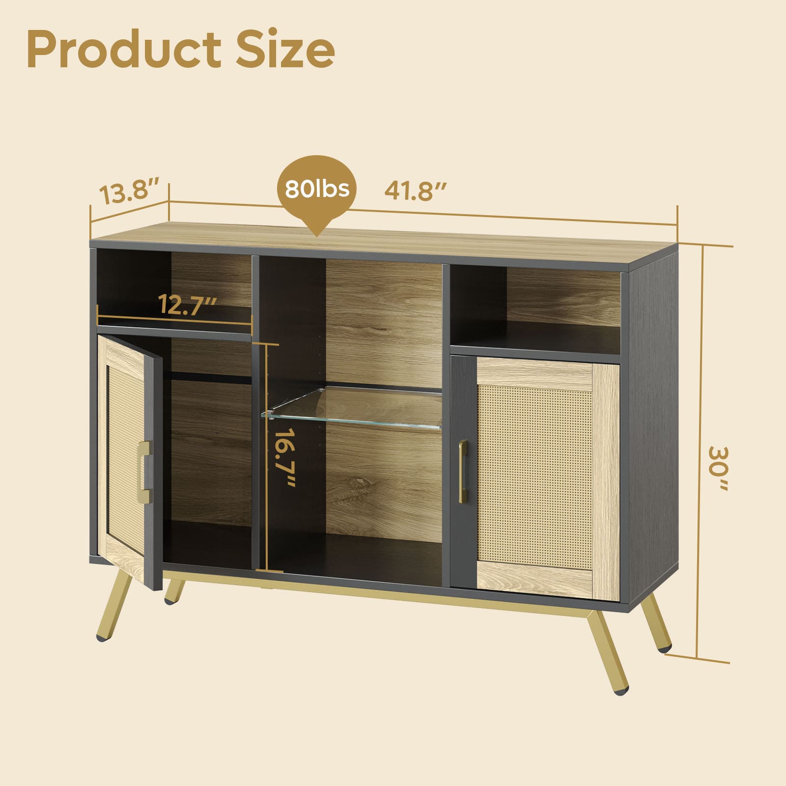 the size of the black kitchen storage cabinet