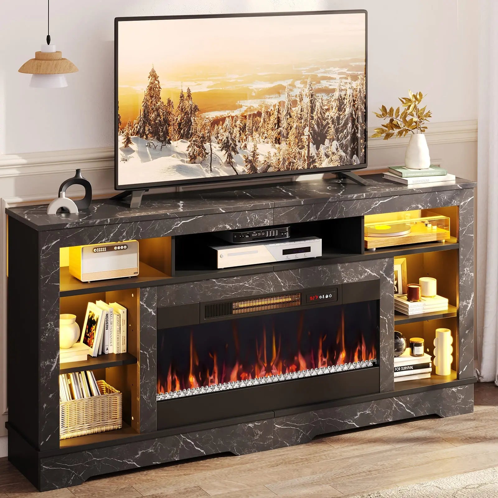 tall-fireplace-tv-stand-with-storage Bestier