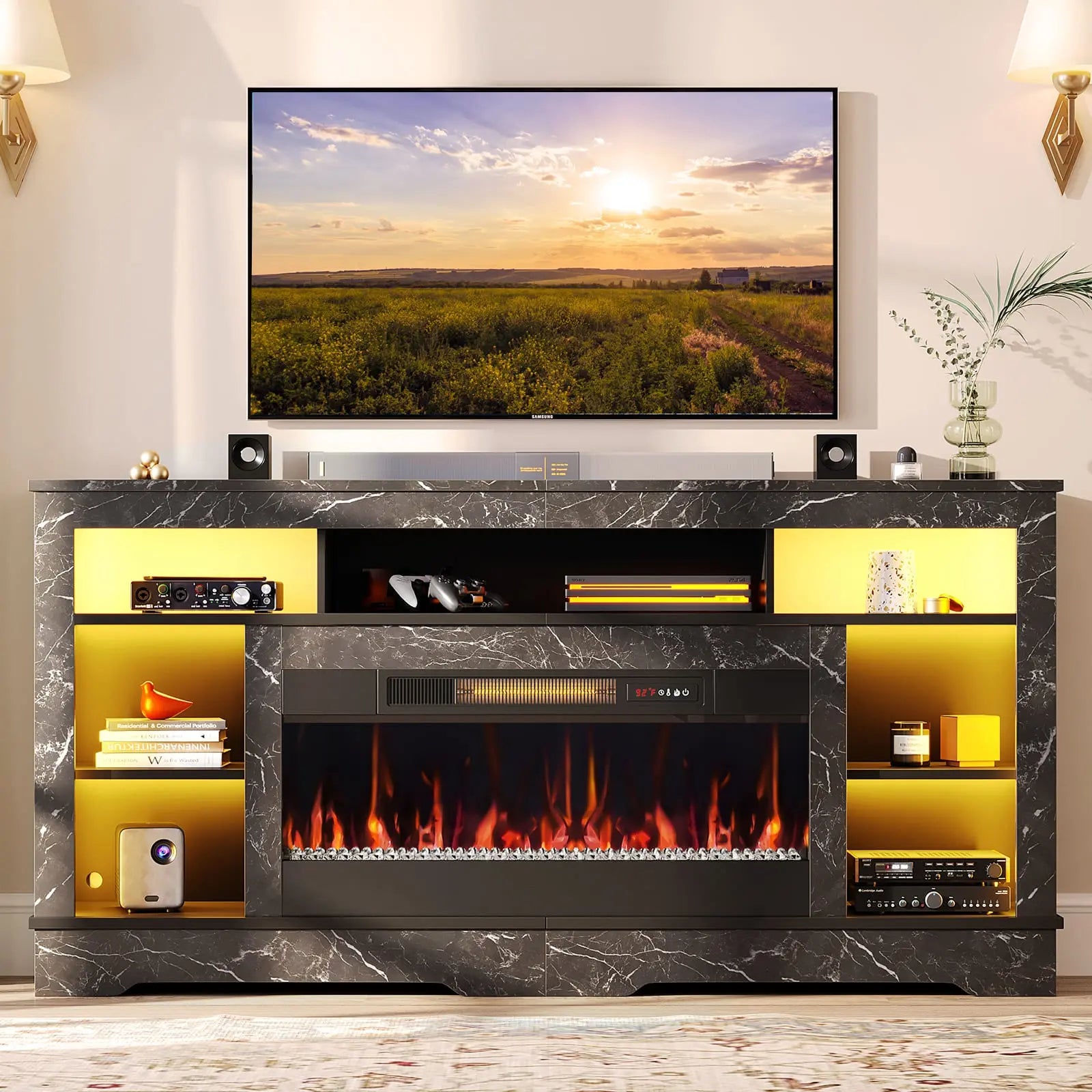 tall-fireplace-tv-stand-with-storage Bestier