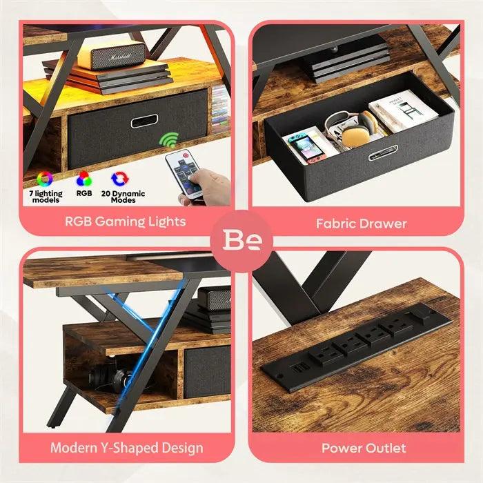 the detail of TV Stand with Fabric Drawer and Power Outlet for 55 Inch - Bestier