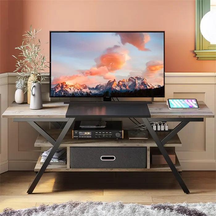 Bestier LED Gaming TV Stand of Grey Wash for 65/70/75 inch TV with Power Outlets