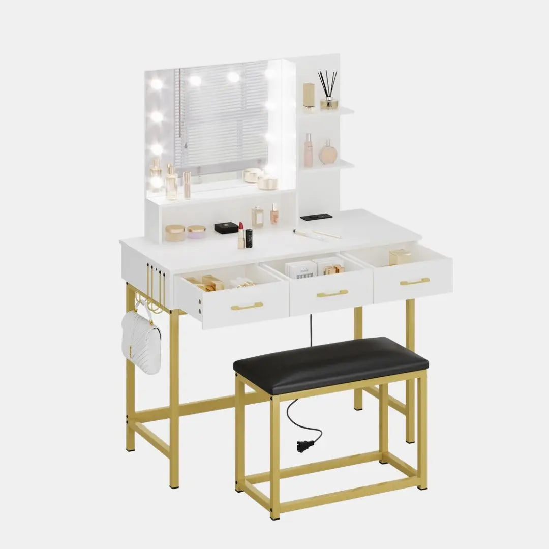 Vanity Desk of white Set with Mirror and Lights - Bestier