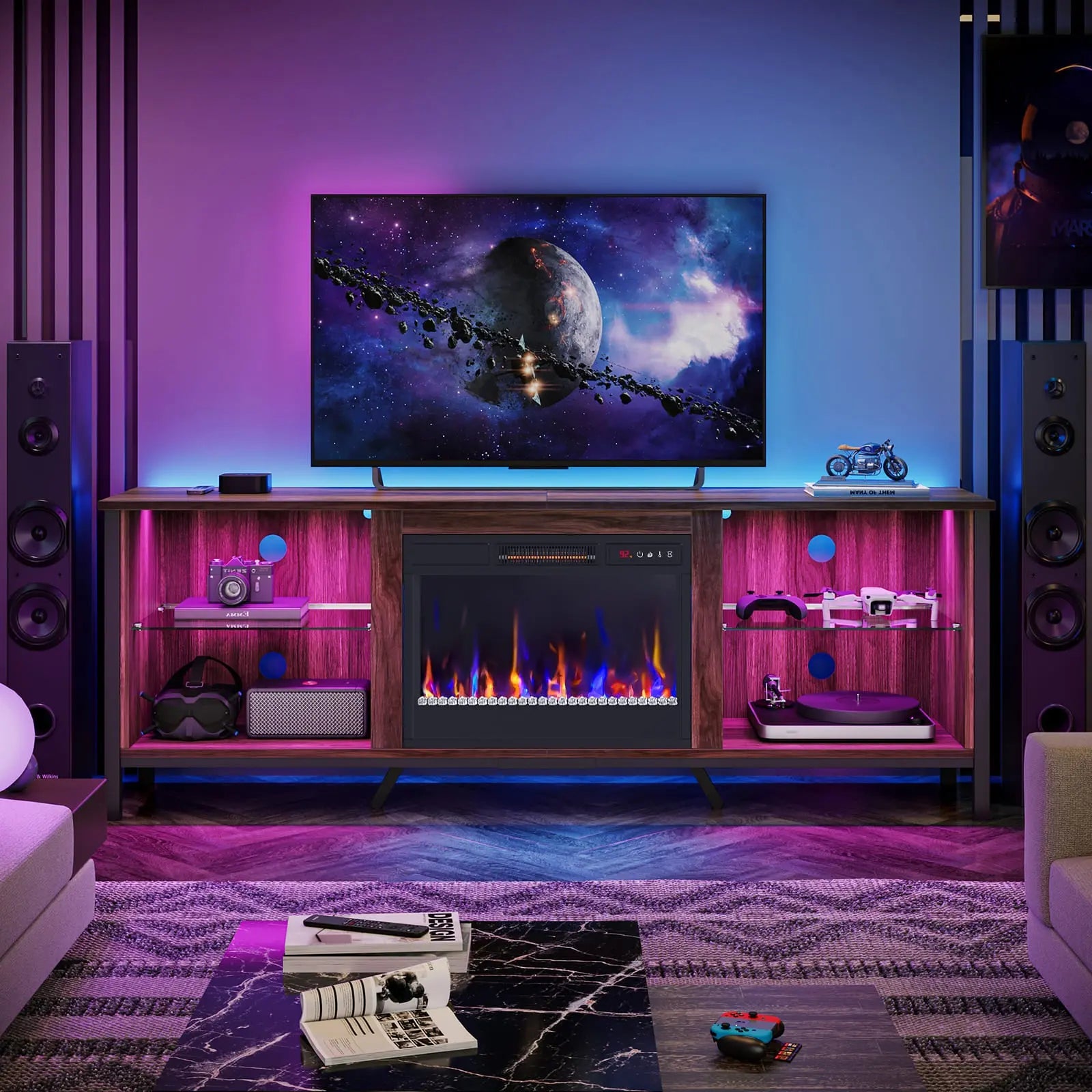 Bestier Modern LED Fireplace Entertainment Center Bestier