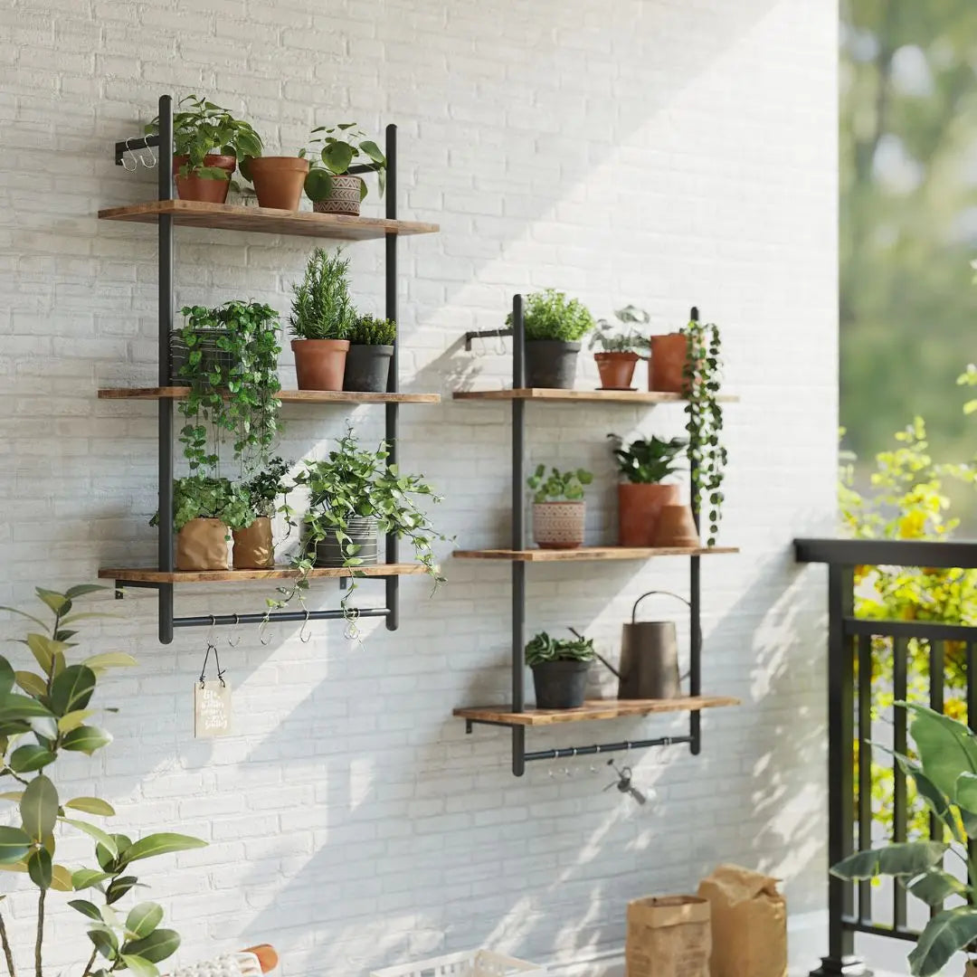 two Bestier Wall Mounted Plant Stand Shelf of Rustic Brown
