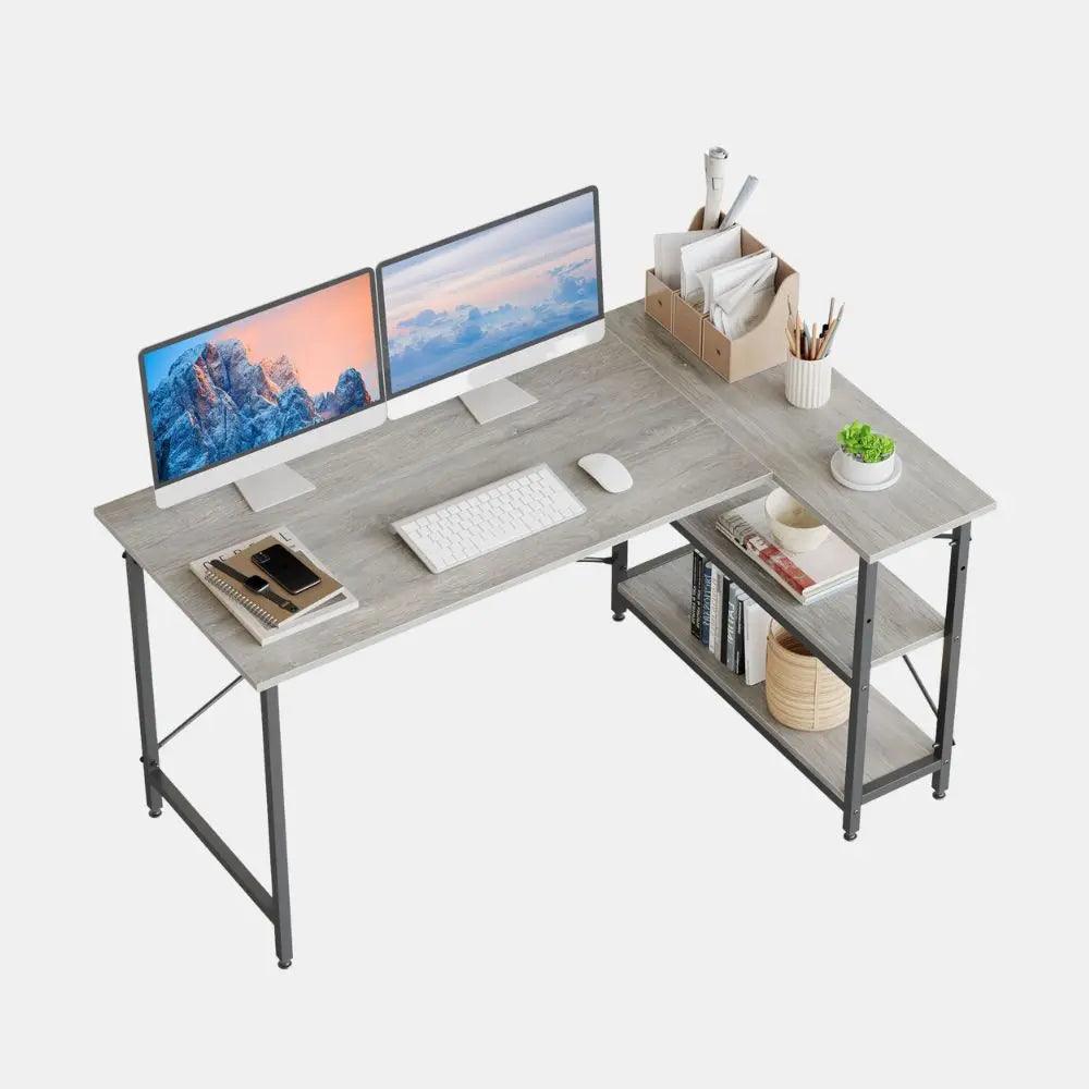 47 inch Small L desk for Home Office Desk with Reversible Shelves