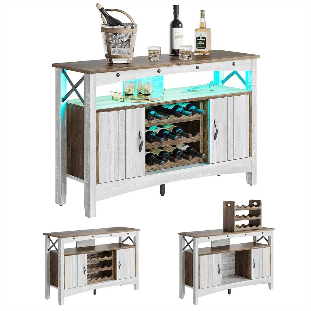 50'' Bar Cabinet of Grey Wash with Removable Wine Rack - Bestier