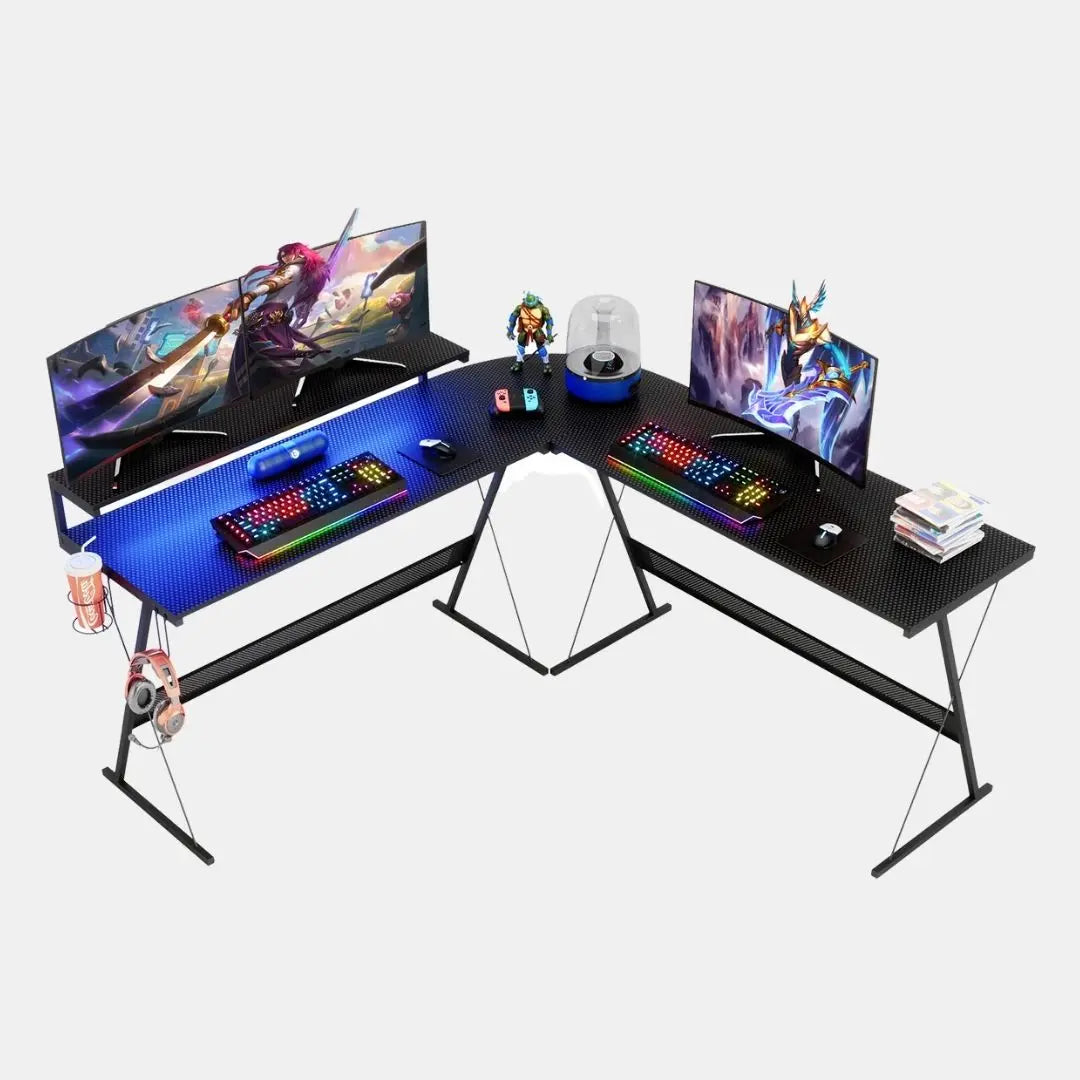 Bestier 65 inch L Shaped Gaming Desk with LED Light