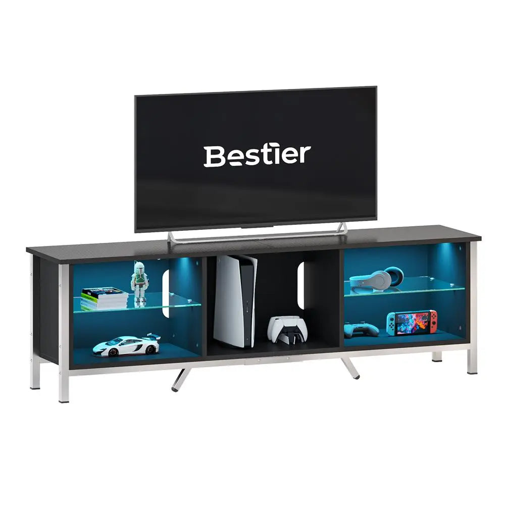 Bestier 70 inch TV Stand with LED Light for 75 inch TV, Modern Gaming Entertainment Center for PS5