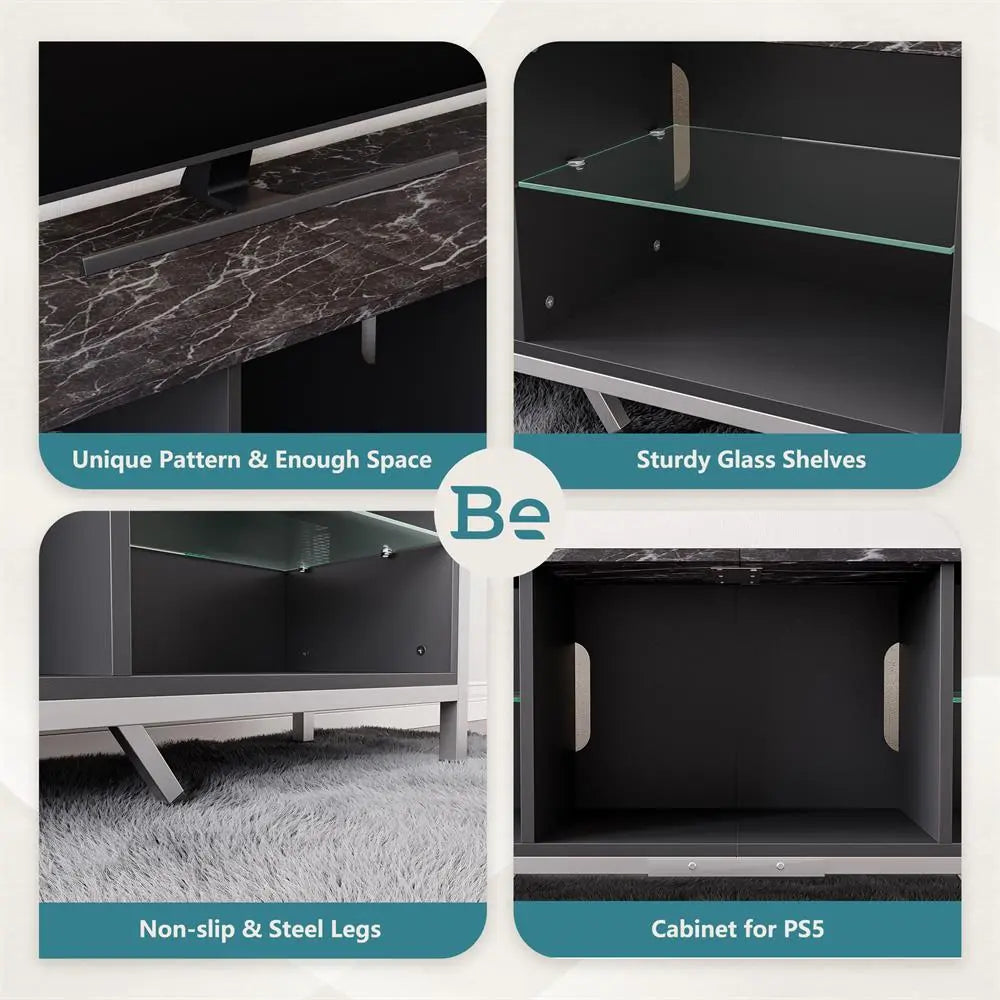 the details of 71'' TV Stand with Storage Shelves & LED Lights - Bestier