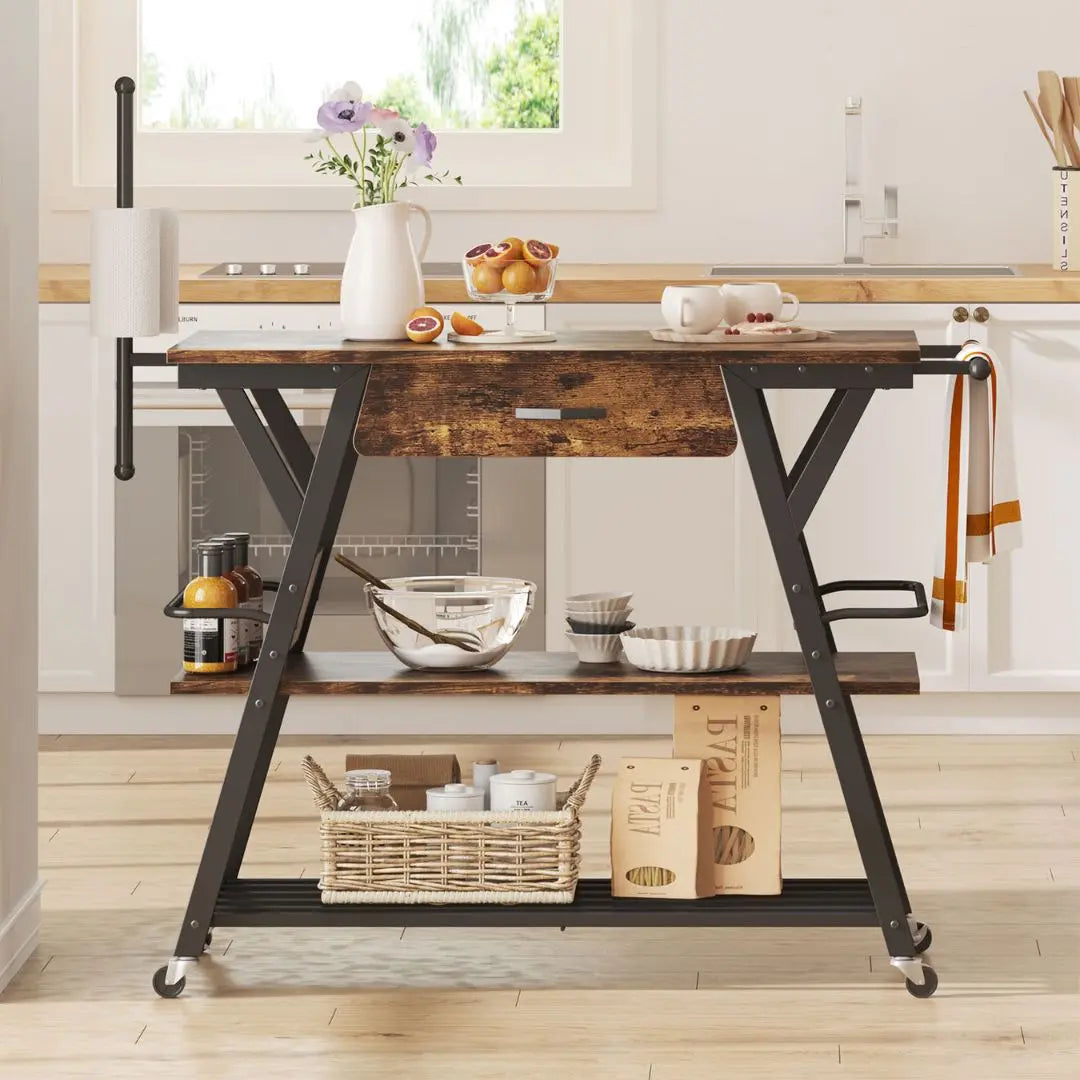 Kitchen Island Carts of Rustic Brown with Drawer - Bestier