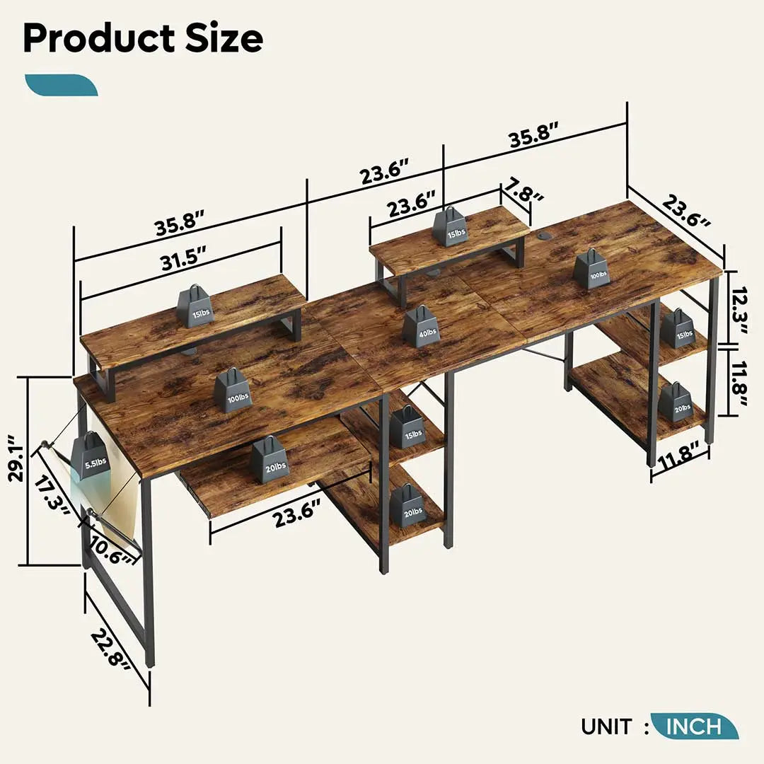 the size of rustic brown Bestier L Shaped Computer Desk with Keyboard Tray - Bestier