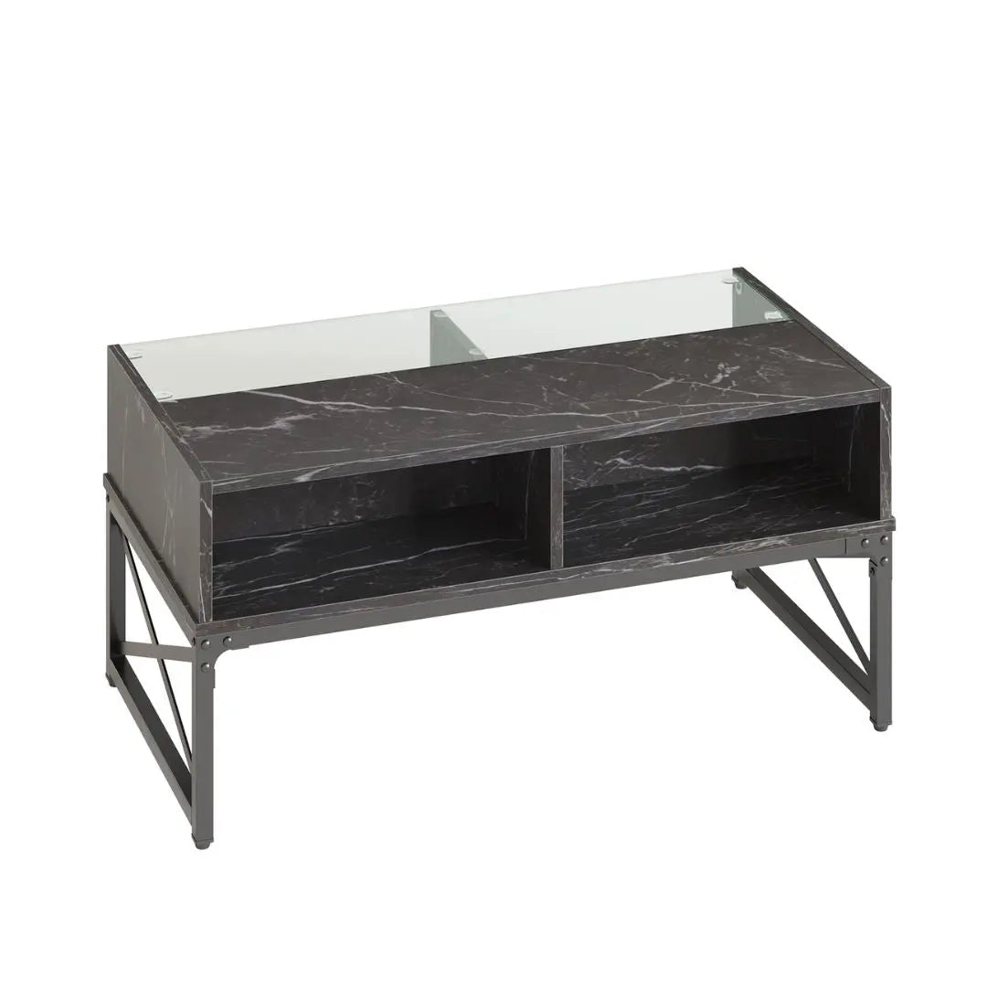 LED Coffee Tables of Black Marble with Storage for Living Room 