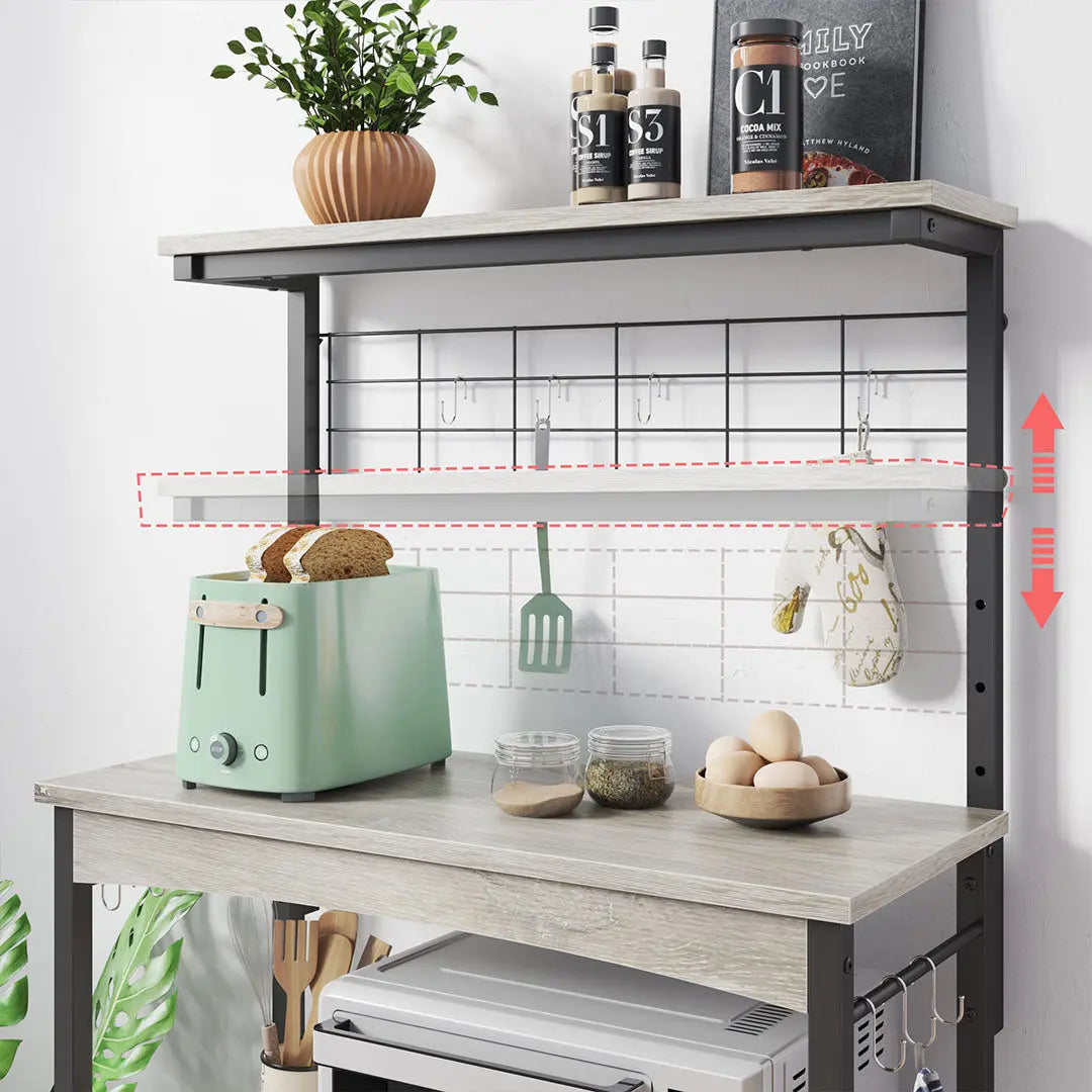 the details of the Microwave Stand with Storage Cabinet Bakers Racks - Bestier