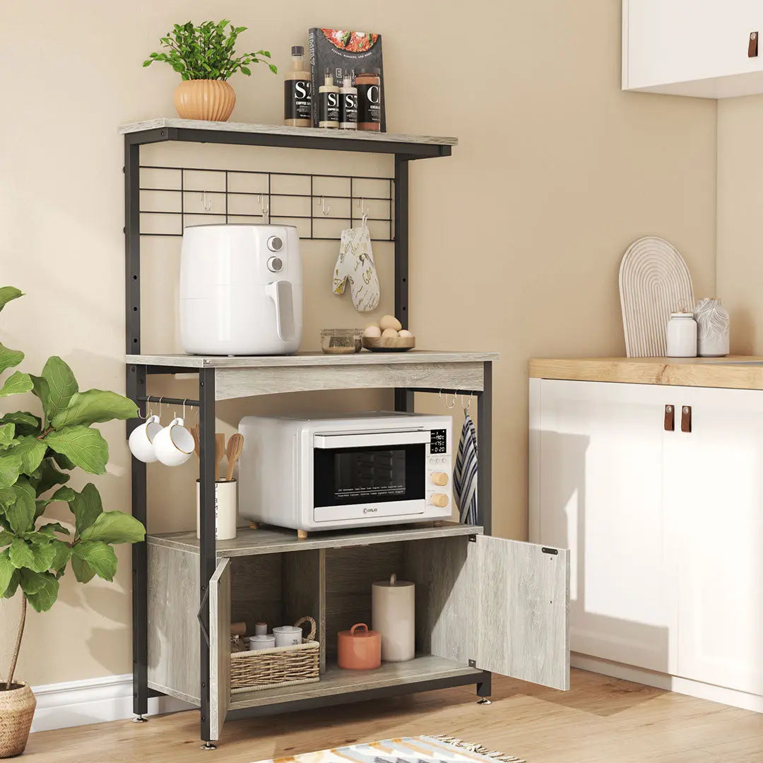 Bestier grey wash Microwave Stand with Storage Cabinet Bakers Racks