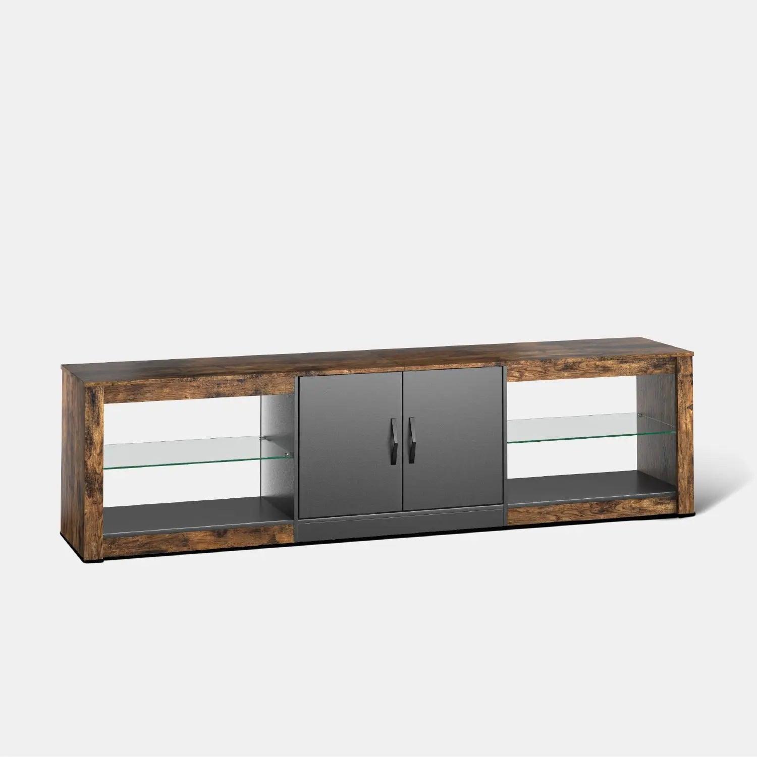 Modern TV Stand of Rustic Brown with LED Lights Tv Stand Bestier Rustic Brown 