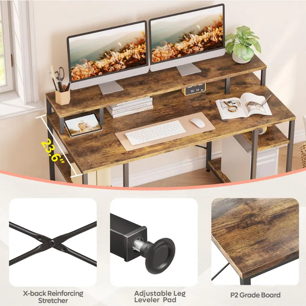 the details of Home Office Desk with Monitor Shelf - Bestier