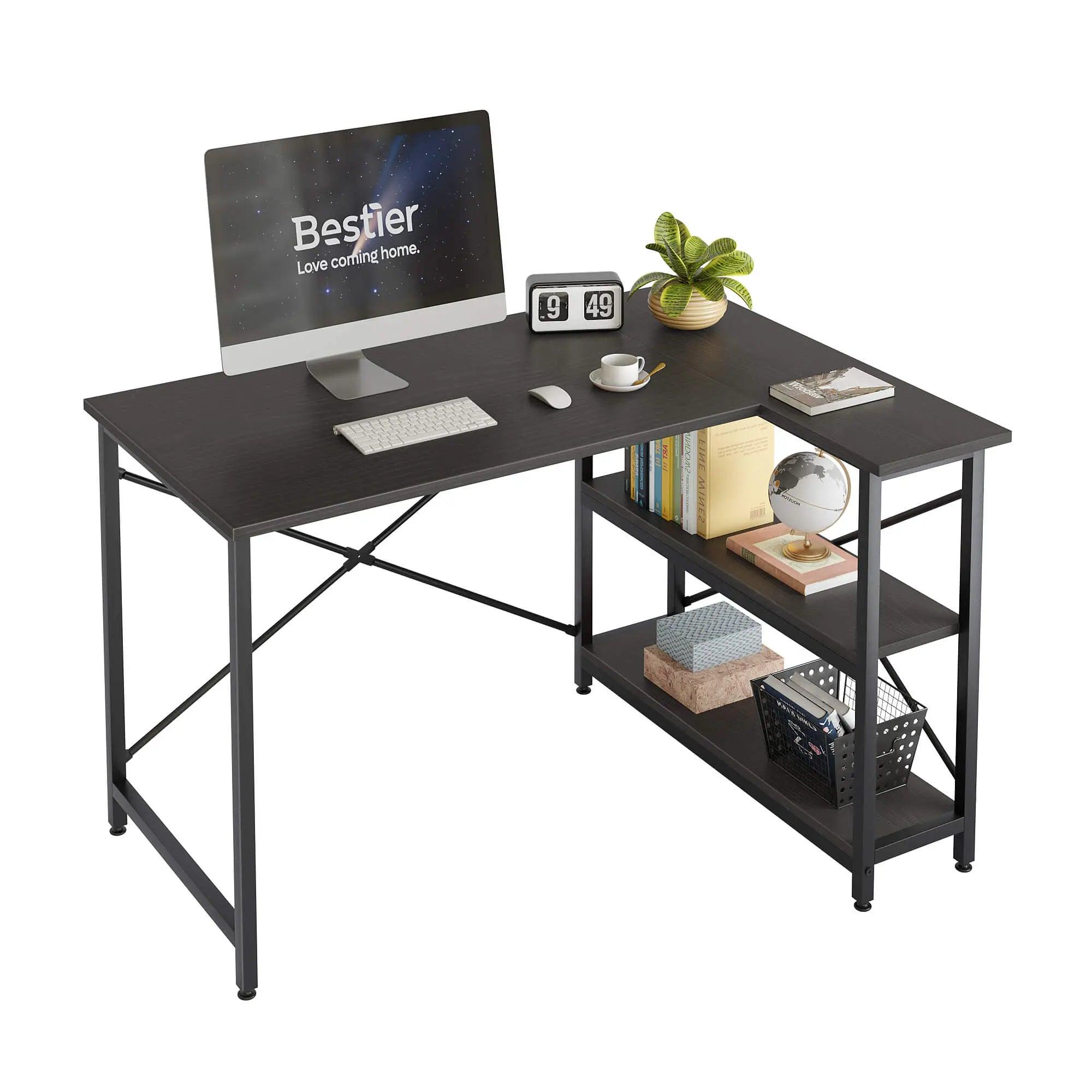 47 inch Small L shaped desk of black for Home Office Desk with Reversible Shelves