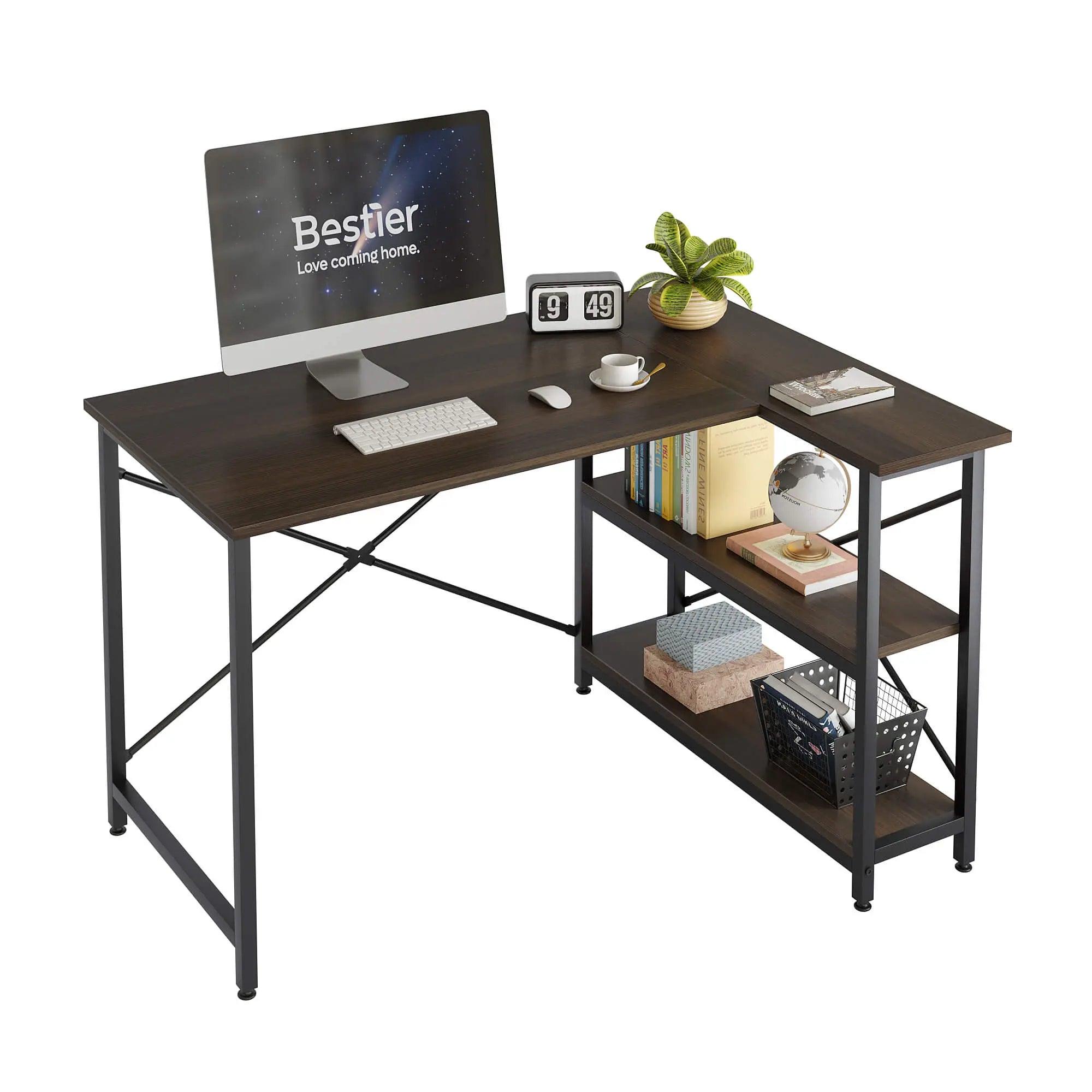 Bestier Small L shaped desk of Dark Walnut for Home Office Desk