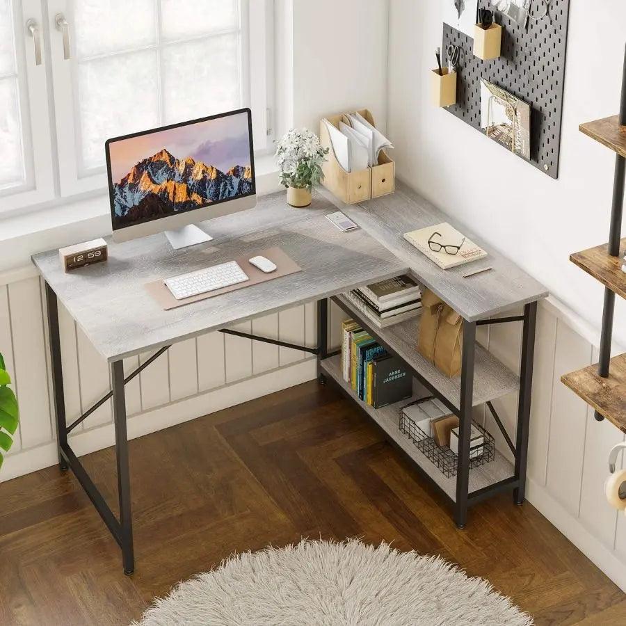 Bestier Small L shaped desk of Vintage Light Grey