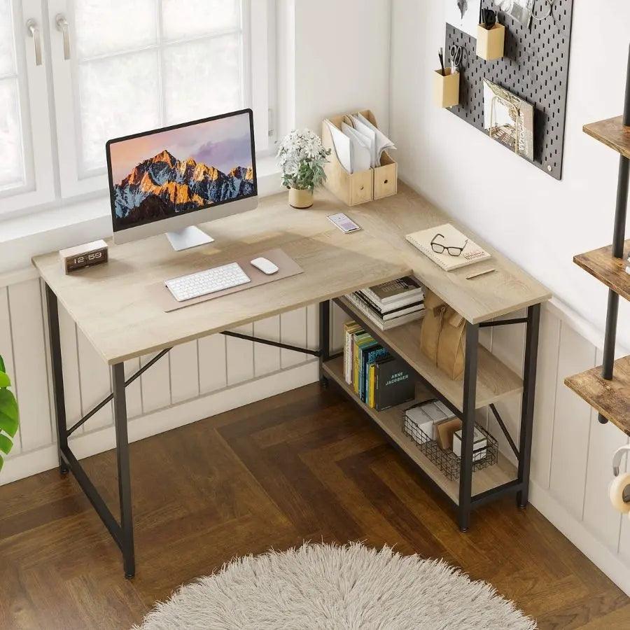 Bestier Small L shaped desk of Light Oak
