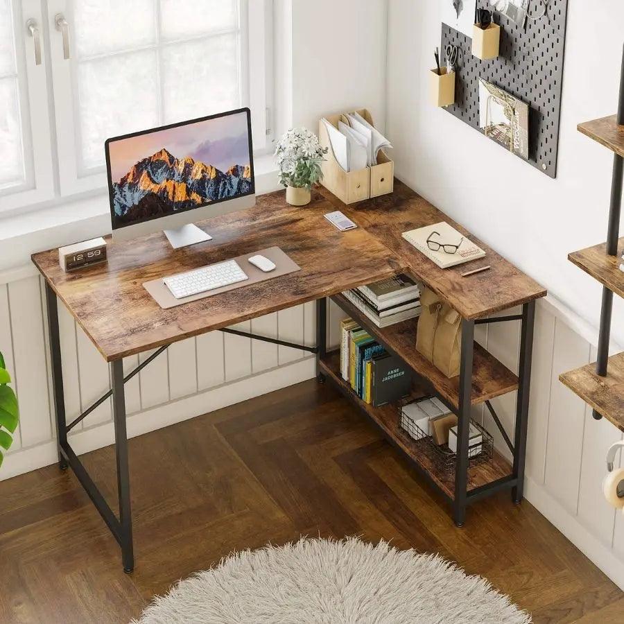Small L shaped desk of Rustic Brown